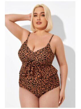 NWT Meet.Curve. Leopard Tankini Top and High Waist Bottom